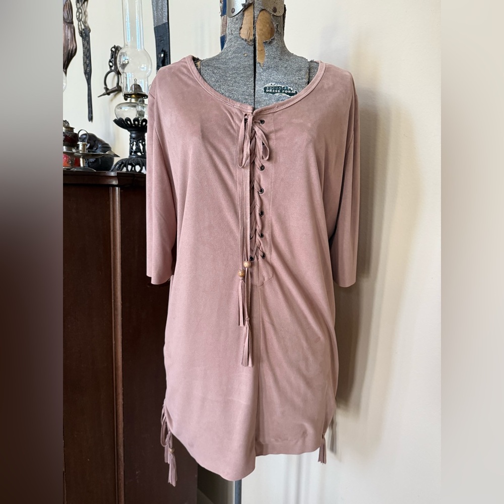 EUC POL Ultra Soft Faux Suede Drawstring Top In Dark Blush